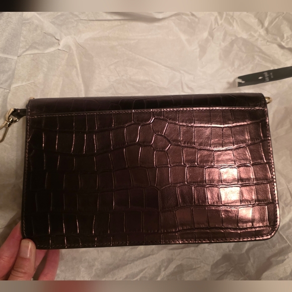 Kate Spade Madison Bag And Card Holder In Metallic Croc Hot Fudge - Picture 12 of 16